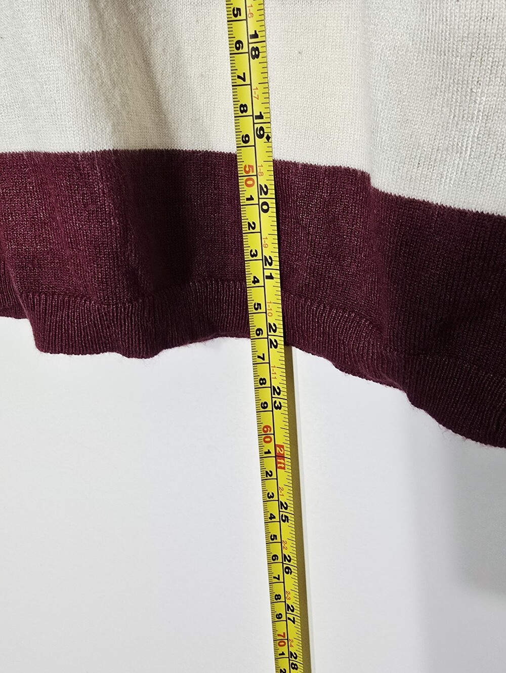 KAFFE Ivory Burgundy Nautical Strips Knitted Short Sleeve Sweater Size Small - Picture 10 of 12